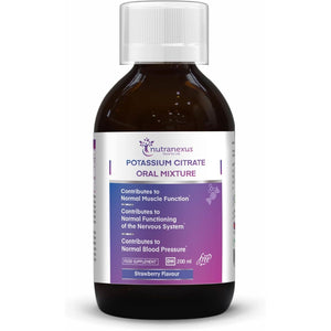 Nutranexus Potassium Citrate Oral Mixture - 200Ml | Strawberry Flavor | Contributes to Normal Muscle Function, Nervous Function & Blood Pressure
