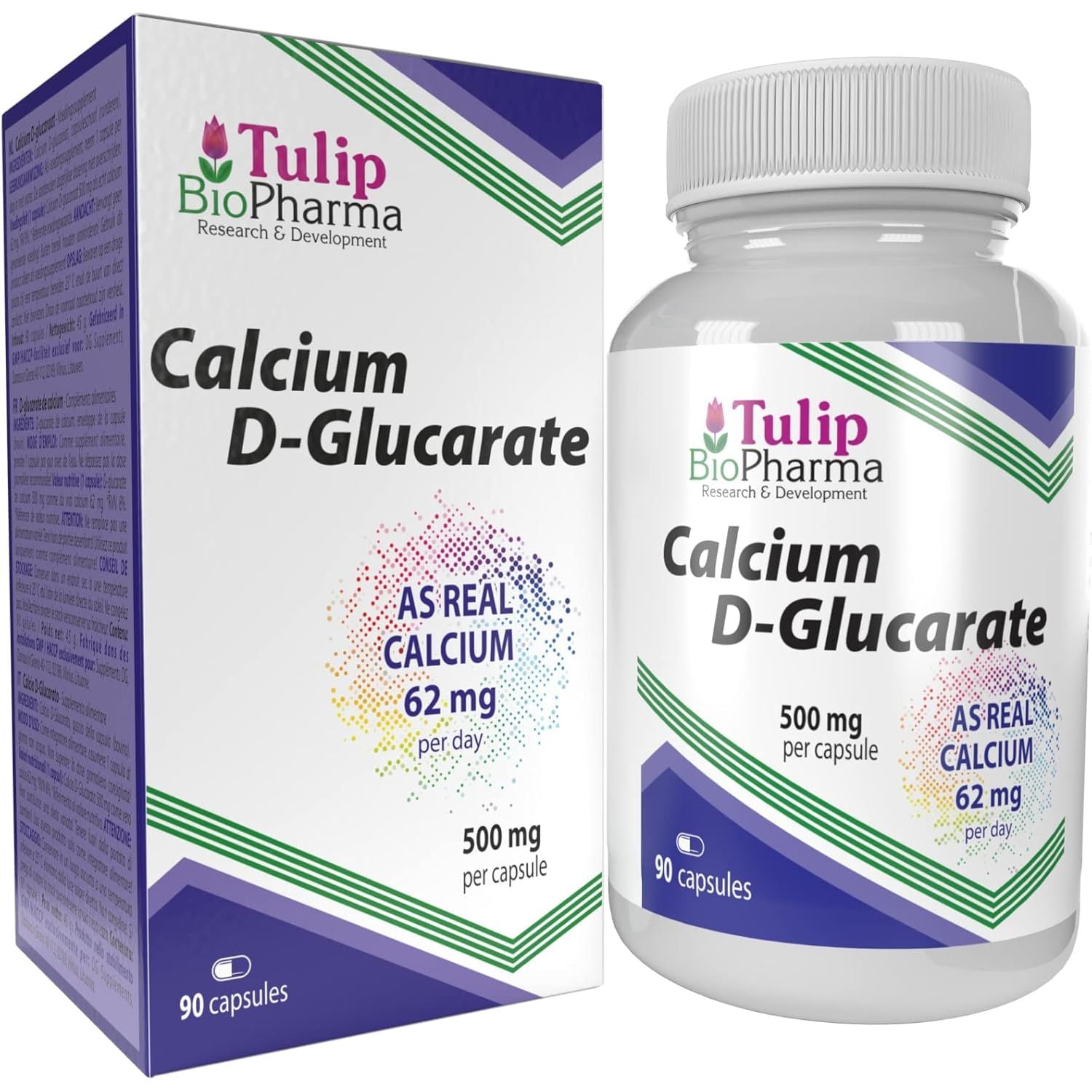 Tulip Biopharma Calcium D-Glucarate 500Mg 90 Capsules, 3Rd Party Lab Tested, High Strength Supplement, No Fillers or Bulkers, Gluten and GMO Free