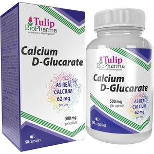 Tulip Biopharma Calcium D-Glucarate 500Mg 90 Capsules, 3Rd Party Lab Tested, High Strength Supplement, No Fillers or Bulkers, Gluten and GMO Free