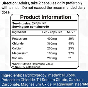 Electrolytes Complex –Magnesium, Potassium, Calcium, Sodium & Chloride – Muscle Function, Rehydration, Salt Replacement, Cramp, Hydration & Recovery – High Strength 120 Caspules
