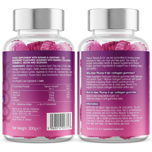 Collagen Gummies - Plump It up Raspberry-120 High Strenght Marine Collagen Gummies 500Mg per Serving with Biotin, Vitamin C & Folic Acid from Beauty & Co. (120)