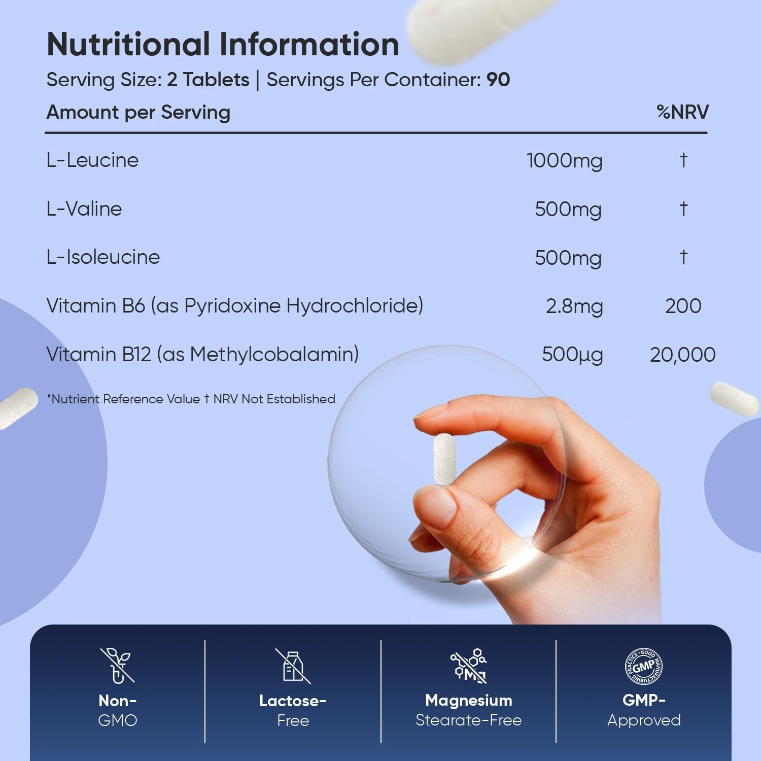 BCAA Tablets 2000Mg - 180 Tablets - with Essential Amino Acids - Vitamin B6 & B12-3 Months Supply - 2:1:1 Ratio Bcaas - for Men & Women - Vegan & Non-Gmo