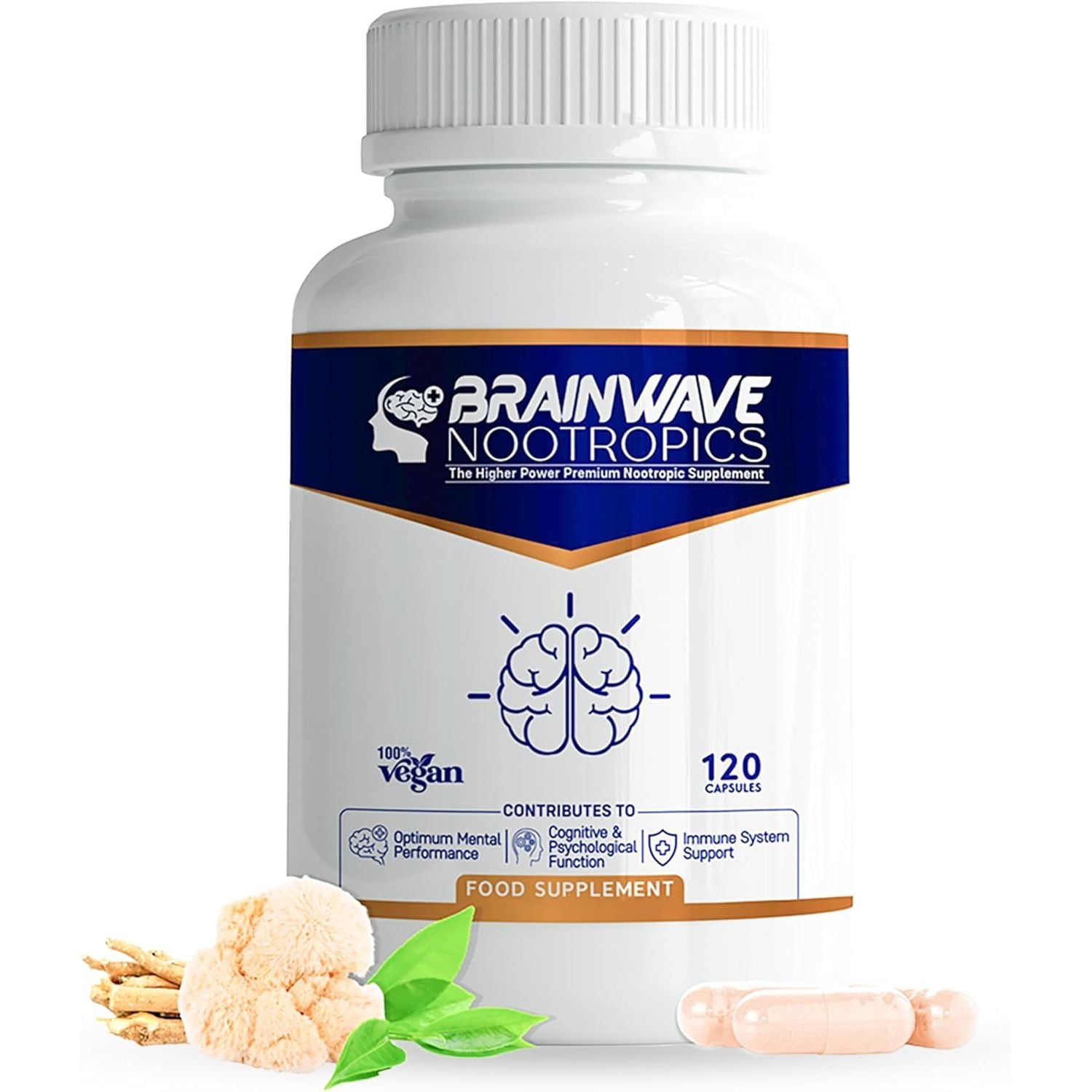 Brainwave Nootropics® | High Strength Nootropic & Adaptogen Brain Function & Immune System Support Complex | Ashwagandha 1000Mg - Lion'S Mane 1000Mg - L-Theanine 300Mg - Vitamins D3, B5, B12, Zinc