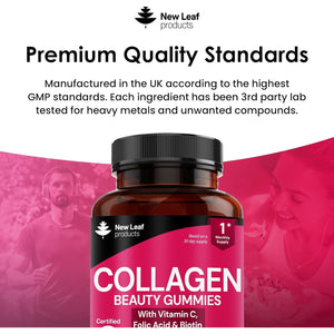 Collagen Gummies - High Strength Type L Bovine Collagan Beauty Supplement - Advanced Superior Type 1 Hydrolysed Collagen Peptides - Added Biotin, Vitamin C & Folic - 60 Gummies