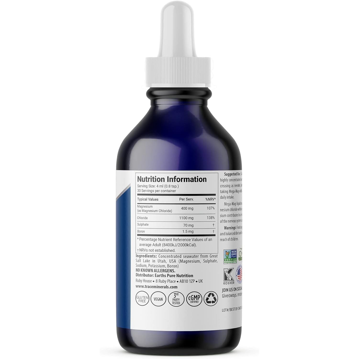 Trace Minerals Mega-Mag Magnesium Supplement - 4Fl Oz Low Sodium Dietary Supplement - Ultra-Concentrated 400Mg