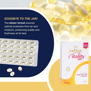 Omega 3 Fish Oil Capsules IFOS Certified - OMEGOR Vitality 500 Omega3 Supplement with 535Mg EPA and 268Mg DHA for 2 Capsules - No Aftertaste (60 Softgel Caps)