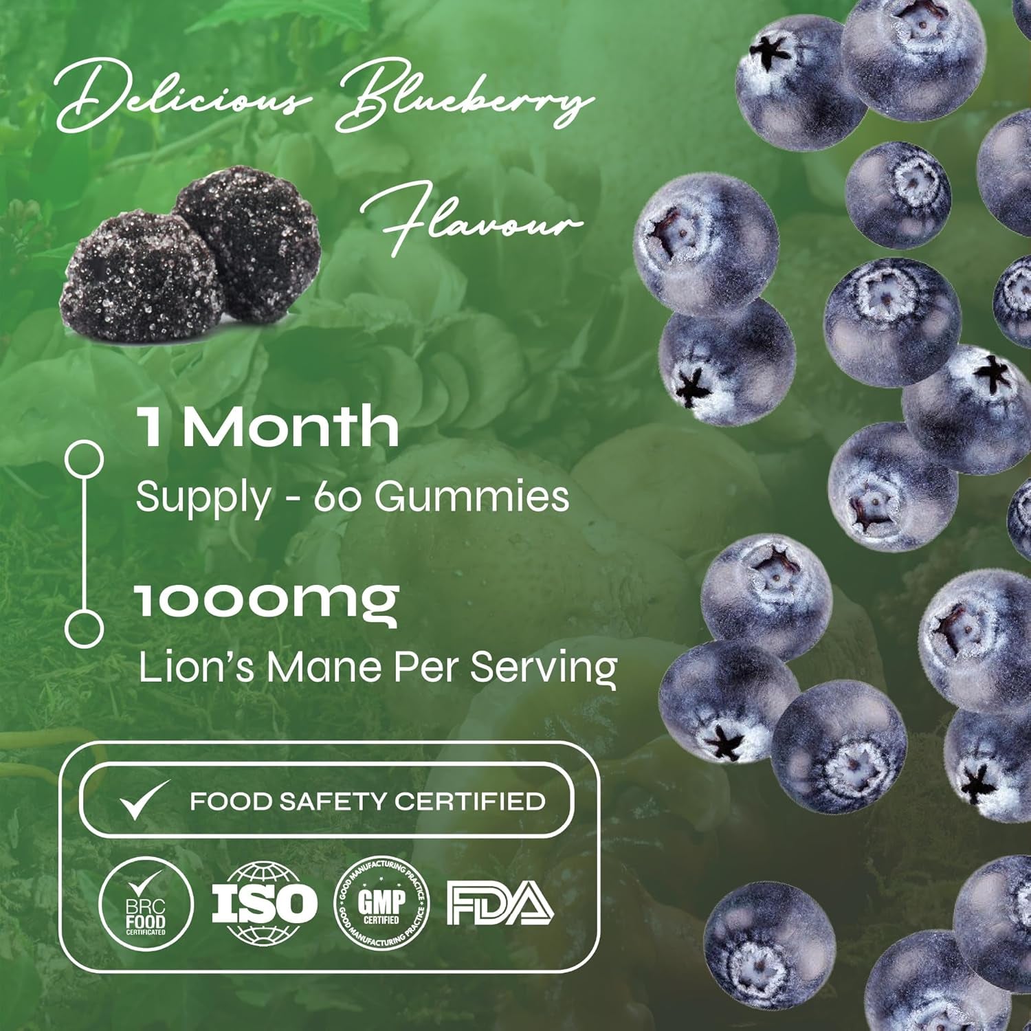 Known Delicious Lion'S Mane Gummies - 1000Mg Lion'S Mane Mushroom - Natural Blueberry Flavour - 60 Vegan Gummies, 1 Month Supply