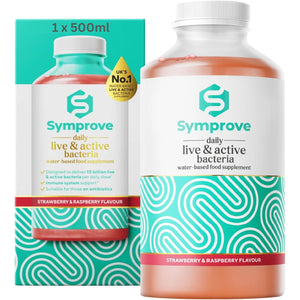 Symprove Daily Probiotic Drink, Strawberry & Raspberry, 10 Billion Cfus, 4 Clinically Studied Strains, Gut & Immune Support, Water-Based, Vegan, Dairy & Gluten Free (Pack of 1 X 500Ml)