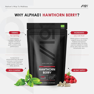 Organic Hawthorn Berry 1000Mg – High Strength Hawthorn Supplement – 90 Vegan Capsules – Resealable and Recyclable Pouch by Alpha01