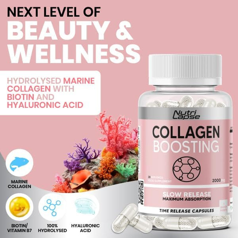 120 Pure Marine Collagen Boosting Advanced Granular Biotechnology Capsules | Type 1 Hydrolysed Marine Collagen with Biotin and Hyaluronic Acid | Slow Release Maximum Absorption.