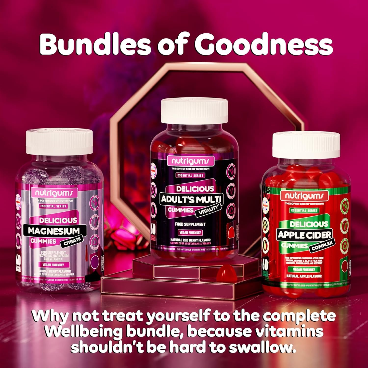 Adult Multi Vitality Gummy | 11 Essential Vitamins & Minerals A,D,E,C,B3,B6,B5,B12,Biotin, Zinc & Iodine | Mixed Berry Flavour | 60 Vegan Gummies | Support Wellbeing & Immune System by NUTRIGUMS®