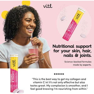Vitl Collagen & Vitamin C Effervescent - 20 Tablets - Unleash Your Radiant Beauty from within - 1 Month Supply
