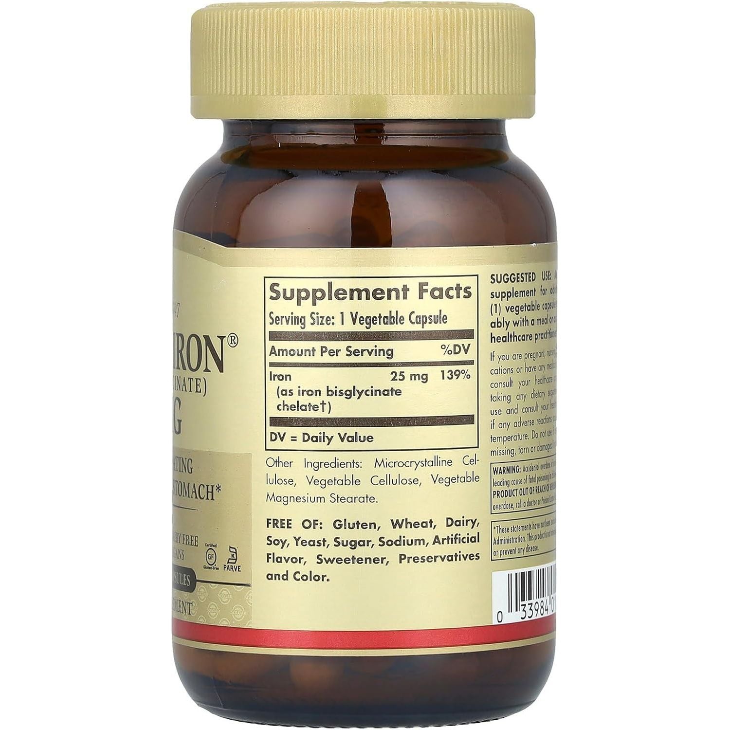 Solgar® Gentle Iron (Iron Bisglycinate) 20 Mg Vegetable Capsules - Pack of 90,Packaging May Vary