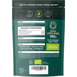 Organic Lions Mane Supplement 3000Mg | High Strength Mushroom Supplement | from Fruit Body | 90 Vegan Capsules | by Wiseshrooms