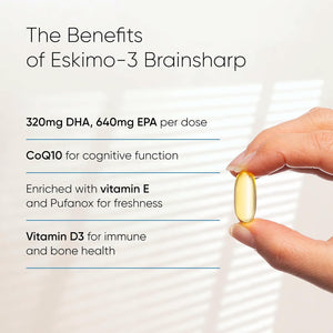 Eskimo-3 Brainsharp Fish Oil by Metagenics - Omega-3, 6 & 9 + Coq10 for Memory & Concentration - 960Mg EPA & DHA - Lemon, 120 Capsules