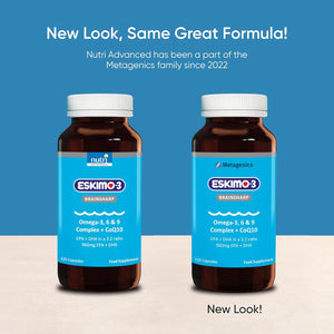 Eskimo-3 Brainsharp Fish Oil by Metagenics - Omega-3, 6 & 9 + Coq10 for Memory & Concentration - 960Mg EPA & DHA - Lemon, 120 Capsules