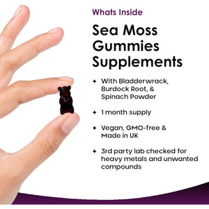 Sea Moss Gummies - Enriched with Irish Sea Moss, Burdock Root and Bladderwrack - High Strength 3000Mg Vegan Gummy - Seamoss Gummies Made in UK by New Leaf 60 Gummys