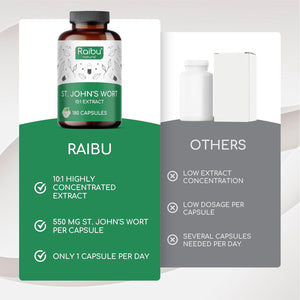 St John'S Wort - 550 Mg St John'S Wort Extract per Capsule - Mood & Emotional Wellbeing - Maximum Strength, 6-Month Supply - 180 Vegan Capsules, No Additives - Raibu