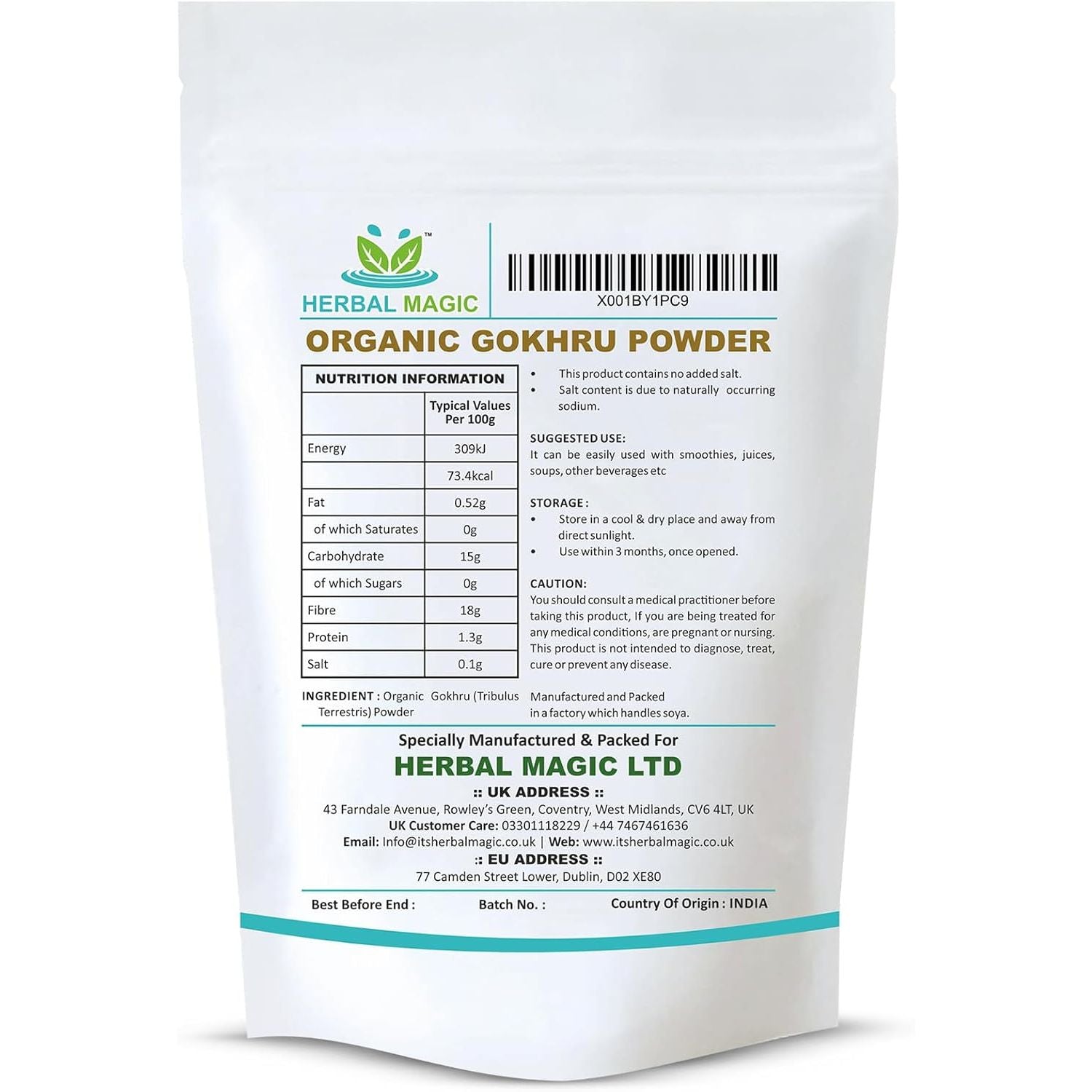 Herbal Magic'S Organic Terrestris Powder/Gokhru Powder - Revered Herb in Ayurveda - Free from Fillers Artificial Colour Flavour & Preservatives Of&G UK Organic Certified