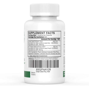 Plantonin Grape Seed Extract Capsules, 465 Mg – Polyphenols Supplement for Optimal Blood Flow & Kidney Support | 60 Capsules with 93% Opcs – 60,000Mg Strength, GMO & Gluten-Free