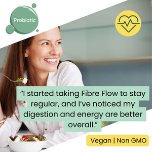 Psyllium Husk Fibre Flow Supplement with Probiotics | 120 Vegan Capsules | Daily Gut, Digestive & Heart Health Support | Natural Stool Fibre Boost HERA Vitality