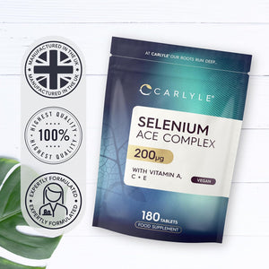 Selenium 200Mcg | Selenium ACE with Vitamin A, C and E | 180 Vegan Tablets | High Strength Supplements| Essential Trace Mineral | Carlyle