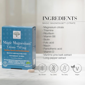 New Nordic Magnesium Citrate - 750 Mg Extra Strength - Muscle & Sleep Support for Women & Men - Vitamin B Complex & Vitamin D - 60 Tablets