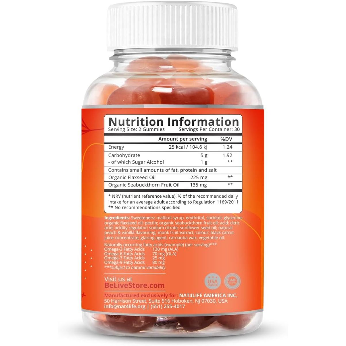 Belive Omega 3 Gummies with Omegas 6, 7, 9, DHA & EPA from Flaxseed Oil and Sea Buckthorn Fruit Oil - Sugar-Free, Supports Brain, Heart, Eye & Immune System, Supplements for Kids & Adults (60 CT) (1)