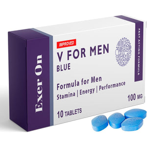 Exer on - Blue 10 Tablets for Men - 100Mg Herbal Supplement for Men - Strong Effect - Mens Health Support Tablets - Performance & Enhancement - Maca, Glycine, Korean Ginseng and Zinc