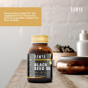 Rawya Black Seed Oil - 120 Softgel Capsules, Cold-Pressed Nigella Sativa, Pure Black Cumin Seed Oil, Rich in Omega Fatty Acids, Cumin Seeds for Radiant Skin & Hair Nourishment - 500Mg Each