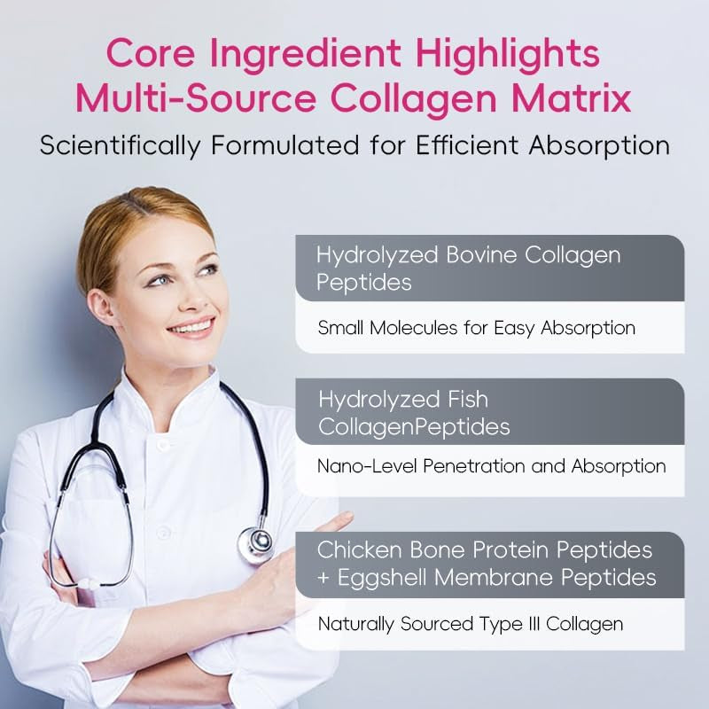 Eneriwell 5 Type Multi Collagen Complex, Optimal Abnsorptio Complex Multi-Collagen 5X Max - I-II-III-V-X Anti-Aging Collagen Supplements for Skin, Hair Growth, Nails, Joints, for Women and Men 300ML