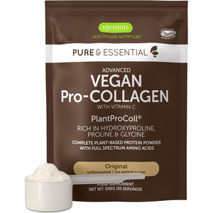 Vegan Pro-Collagen Protein Powder, Plant-Based Peptide Supplement with Glycine, 21 Amino Acids & Vitamin C, Complete Collagen Boosting Formula, Mix into Drinks or Food, 35 Servings, by Igennus