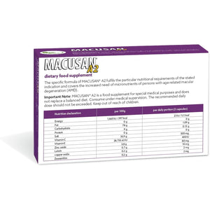 Macusan A2 AREDS2 Formula | Eye Health Dietary Food Supplement with Lutein, Zeaxanthin & Vitamins | Supports Vision & Helps Manage Age-Related Macular Degeneration (AMD) | 60 Capsules