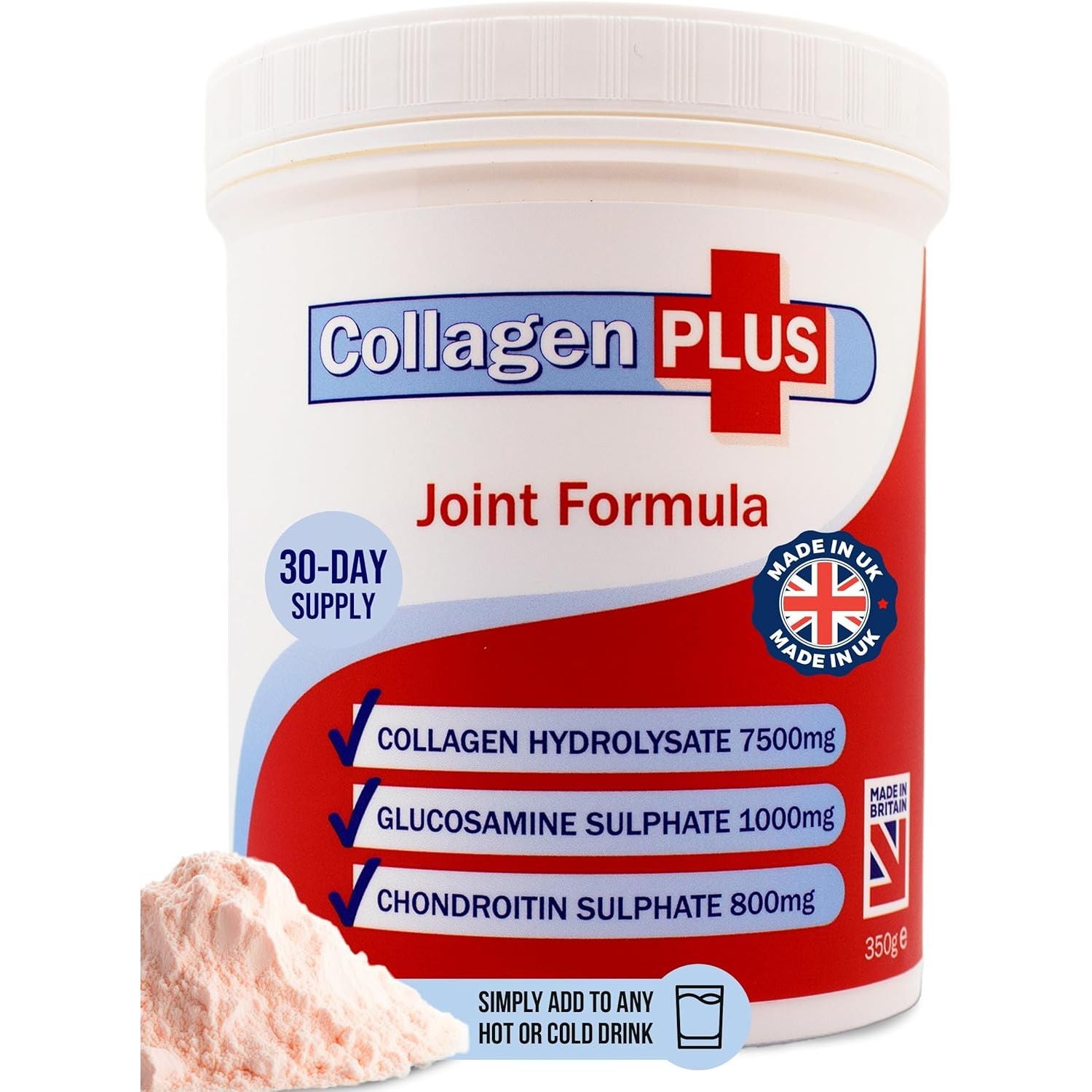 Collagen plus 3-In-1 Powder for Women & Men - Orange Flavoured & Dissolves Easily. with Vitamin C, Glucosamine, Chondroitin & Collagen for Joints - Yeast, Lactose & Gluten Free - 350G