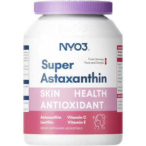 NYO3 Astaxanthin 12Mg, Premium Antioxidant Supplements, Vitamins C & E, Lecithin & Flaxseed Oil 60 Softgels, Fresh Microalgae Source | Supports Eye, Joint & Immune System Health