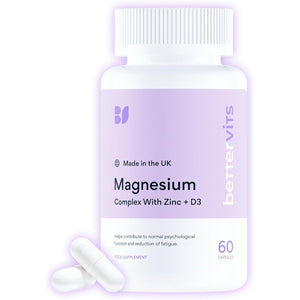 Bettervits Magnesium Glycinate Complex with Citrate, Malate, Zinc & Vitamin D3 | Magnesium Supplements for Muscle Recovery, Heart Health & Sleep Support - High Absorption | 60 Capsules