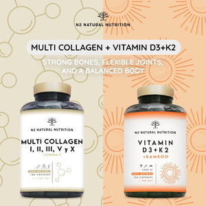 Multi Collagen 1650Mg Type I, II, III, V, X. Bovine, Marine Collagen Peptides 180 Capsules Enhanced with Vitamin C, for Joint Care, Skincare & Hair High Strength Collagen N2 Natural Nutrition