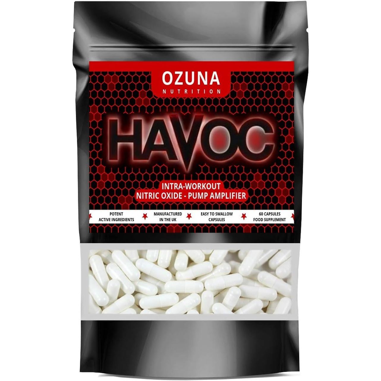 Havoc Nitric Oxide Supplement with L Arginine & Citrulline Malate for Muscle Growth, Pumps, Vascularity, & Energy - Extra Strength Pre/Intra Workout N.O. Booster & Muscle Builder - 60 Capsules