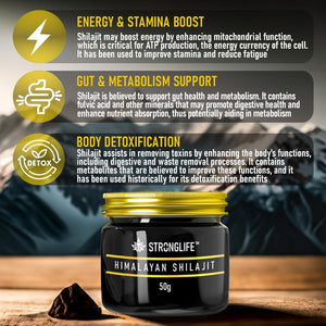 Shilajit Resin 50 Grams Stronglife Gold Grade Himalayan Shilajit | Natural Source of Fulvic Acid & 85+ Minerals for Energy Stamina Immune System | UK Lab Certified