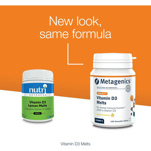 Metagenics Vitamin D3 2000Iu Chewable Lemon Melts - Adults & Children over 6 - Immune Support, Normal Bones, Muscle Function - 120 Tablets