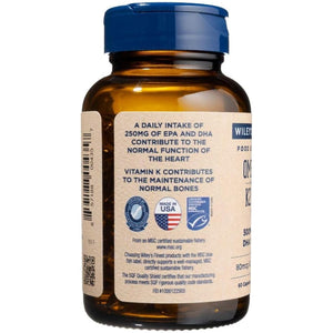 Wiley'S Finest Wild Alaskan Fish Oil Vitamin K2 Softgels - 500Mg of EPA and DHA Omega-3S for Bone and Heart Health Support - 60 Softgels (60 Servings)