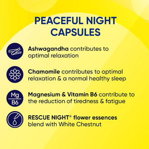 Rescue Peaceful Night Capsules with Ashwagandha KSM 66 and Magnesium, Unwind for Sleep, Flower Essence Night Support with Ashwagandha, Magnesium, Chamomile Vitamin B6, 30 Vegan Capsules