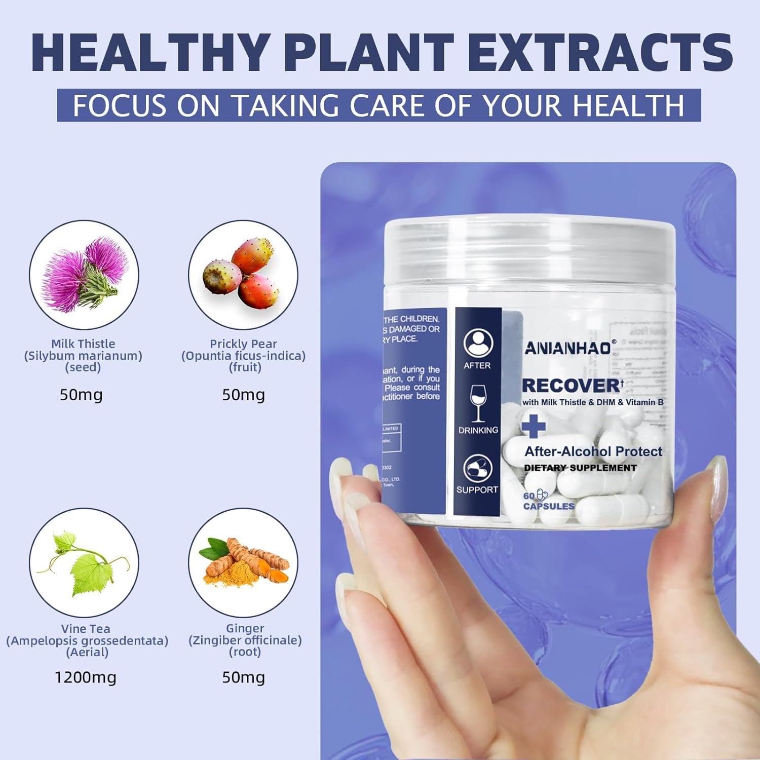 Liver Support Recover | Liver Detox Supplement with DHM + L-Cysteine | Feel Better after Drinking & Support Your Liver | 12 Doses | Dihydromyricetin, Cysteine, Prickly Pear, B-Vitamins, Ginger