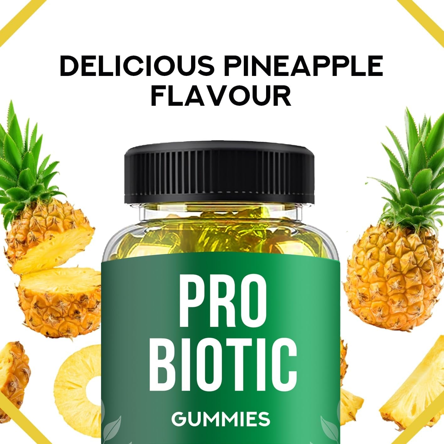 Probiotics Gummies for Adults and Kids - 60 Gummies - Vitamin C, B3, B5, B6 - UK Made Sash Vitality - Gut Health - Immune System Support - Digestive Support - Supports Oral Health (Pineapple Flavour)