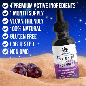 Stronglife Sleep Support Oil Drops - Promotes Restful Deep Sleep - Contains Valerian Root Magnesium L Theanine & Chamomile Extract - Natural Melatonin Alternative - 30Ml