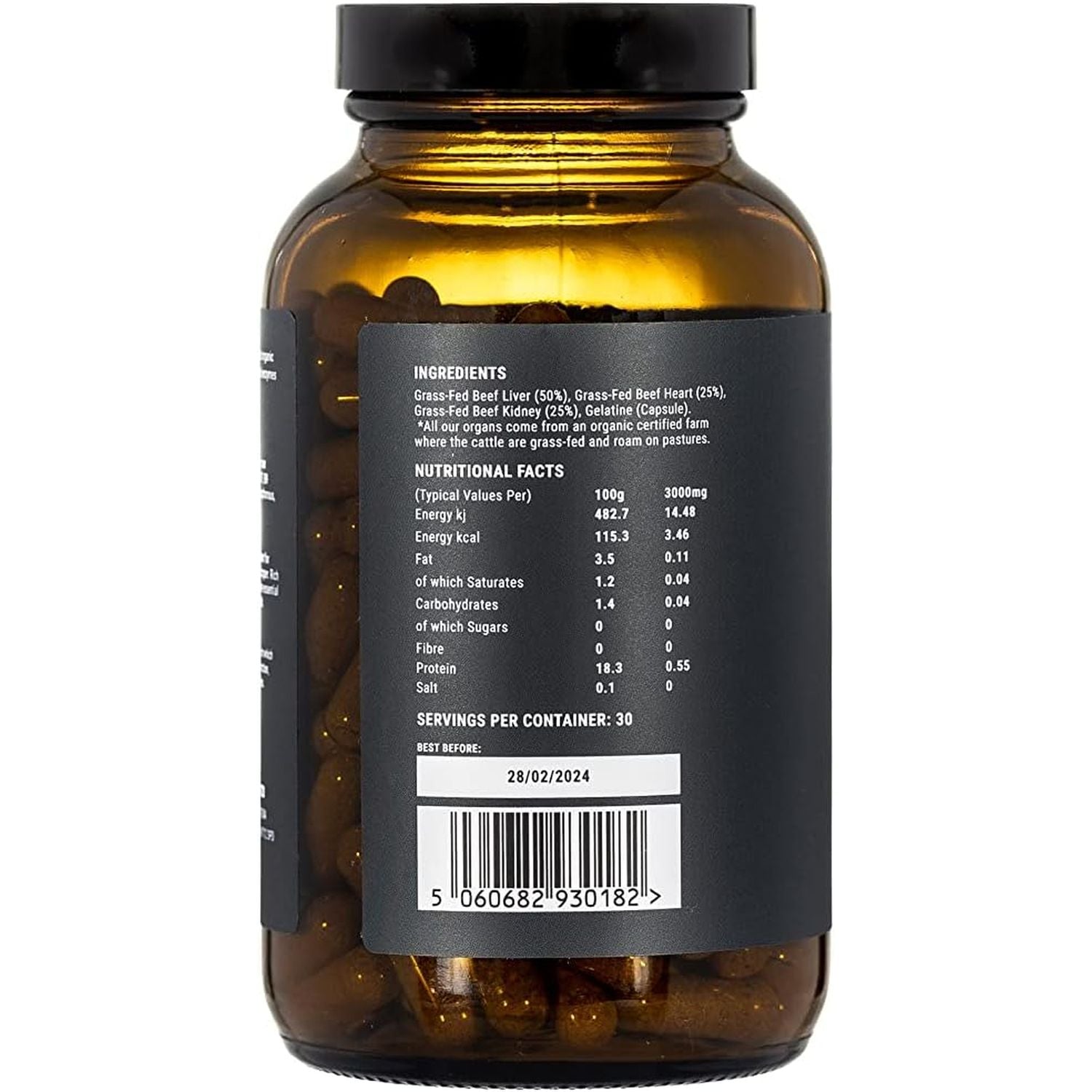 APE Nutrition Beef Organs Grass Fed - Liver Kidney Heart Organ Capsules, Ancestral Supplement UK, Nose to Tail, 100% Grass Fed & Finished, No Antibiotics Hormones or Gmos, 180 500Mg Capsules