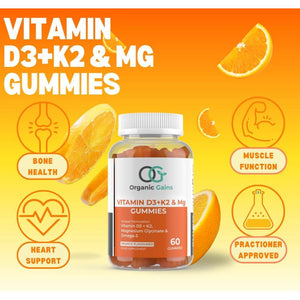 OG Vitamin D3 + K2, Magnesium Glycinate & Omega-3 Gummies | Vegan, Halal, Gluten-Free | Supports Strong Bones, Heart Health, Immune System, Joints & Better Sleep | Orange Flavor, 60 Gummies
