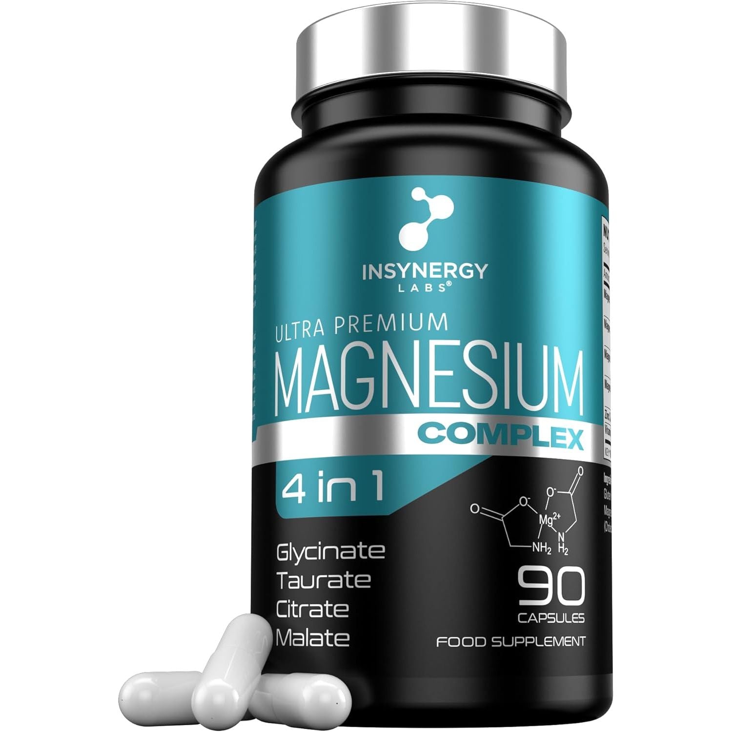 Ultra Premium Magnesium Complex (4 Forms) Magnesium Supplements – Glycinate (Bisglycinate), Citrate, Taurate, Malate 90 Vegan Capsules Magnesium Tablets