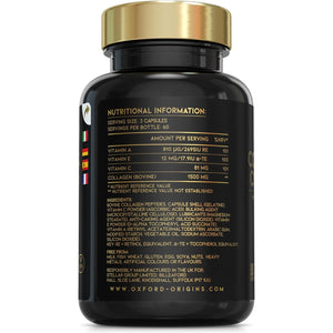 Advanced Collagen Complex | Made in the UK | Hydrolysed Collagen Supplements for Women & Men Enhanced with High Absorption Hair Skin and Nails Vitamins A, C & E | 180 Capsules