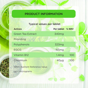 Healthspan High Strength Green Tea (90 Tablets) | with Chromium & Vitamin B2 to Maintain Normal Blood Glucose Levels | Protect Cells from Oxidative Stress | Vegan